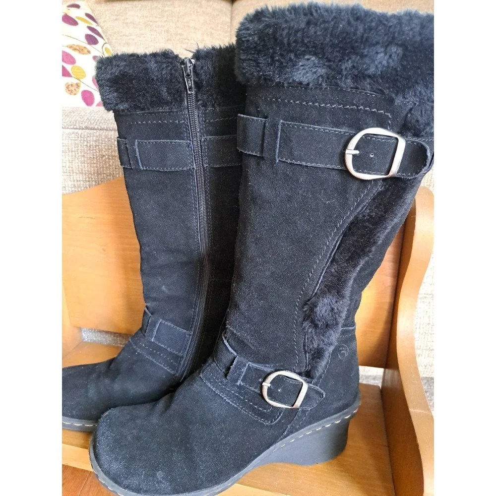 Baretraps Women's Catchy Tall Boots  10 M Black Suede Leather Faux Fur Lining